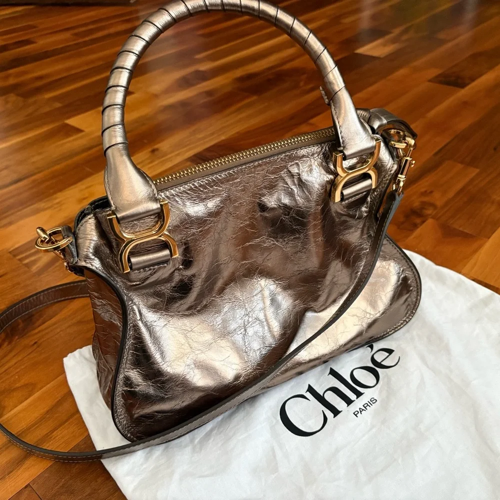 Chloe Small Marcie Metallic Bronze/Gold Crossbody Satchel, NEW - Picture 6 of 17